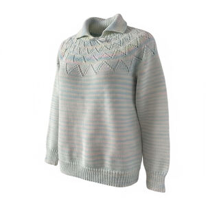 Vintage Hand Knit Pastel Chevron Collared Sweater Small